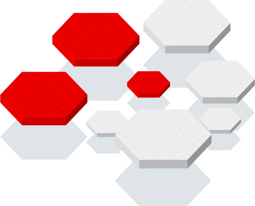 Isometric graphic of red and white hexagons
