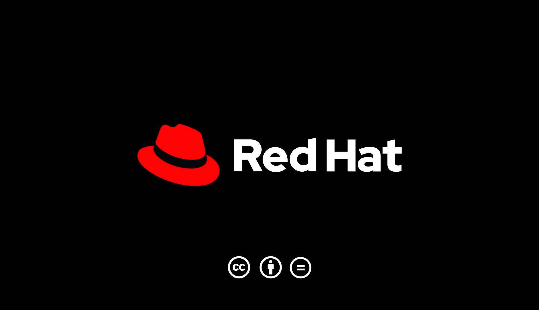 Screenshot of the Red Hat video outro, featuring the Red Hat logo and Creative Commons icons.