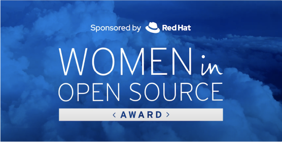 Sponsored by Red Hat endorsement logo used on a Women in Open Source Award graphic