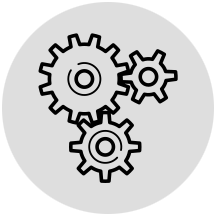 Gears representing automation in gray circle 