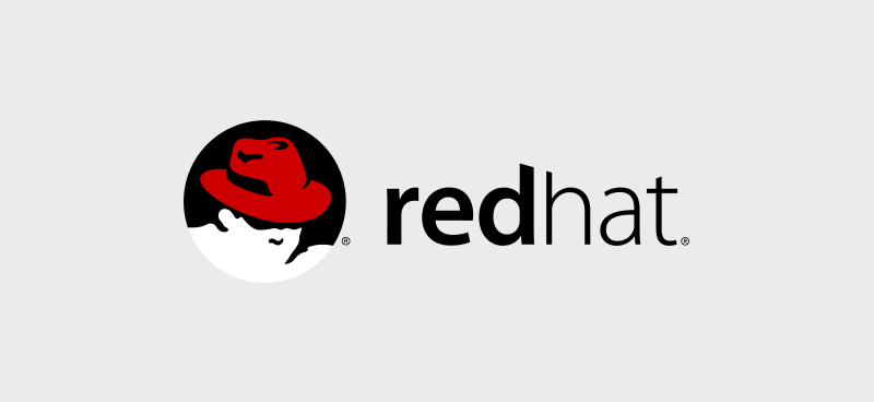The same mysterious figure in sharper colors paired with “redhat” stylized as one word in Myriad Pro font.