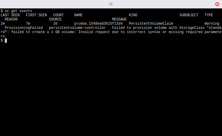 Figure 20: Use `oc get events`