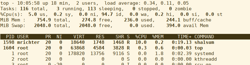 start up foo.exe, which will gulp as much CPU as it can get and then check top