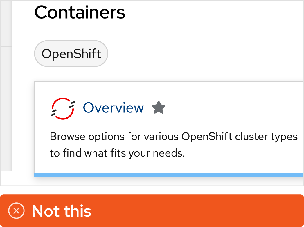 Image showing misuse: A screenshot of the Hybrid Cloud Console interface shows a box with the OpenShift technology icon without the rounded rectangle bounding shape.