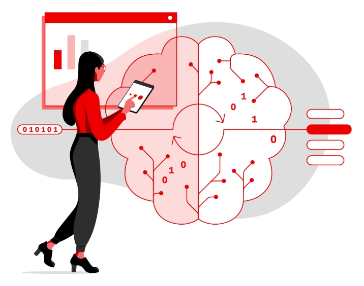 Ilustración de una persona que está utilizando interfaces de inteligencia artificial/machine learning
