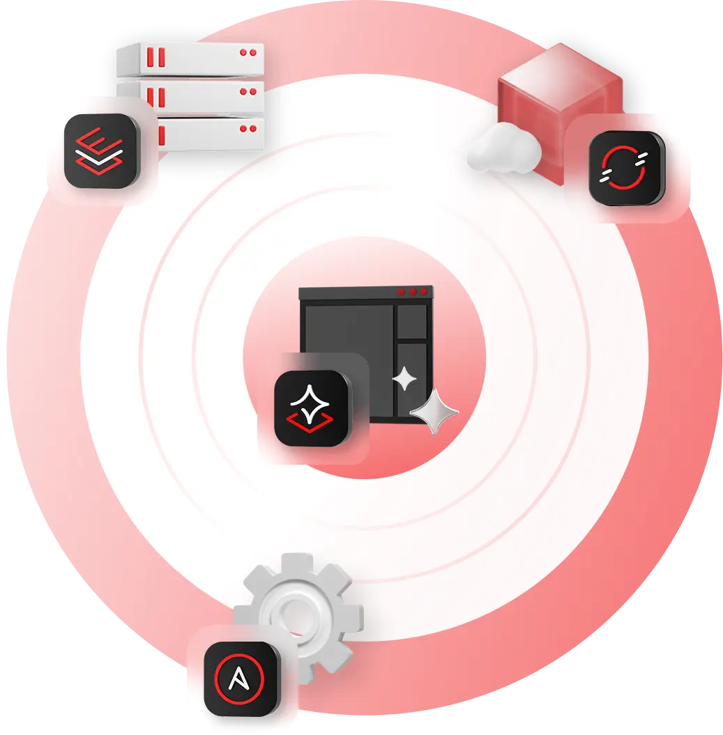 A conceptual graphic of IT Optimization, uniting servers, cloud, and automation to modernize systems