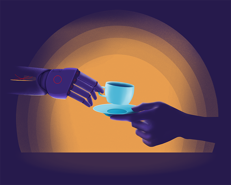 Robot hand taking cup