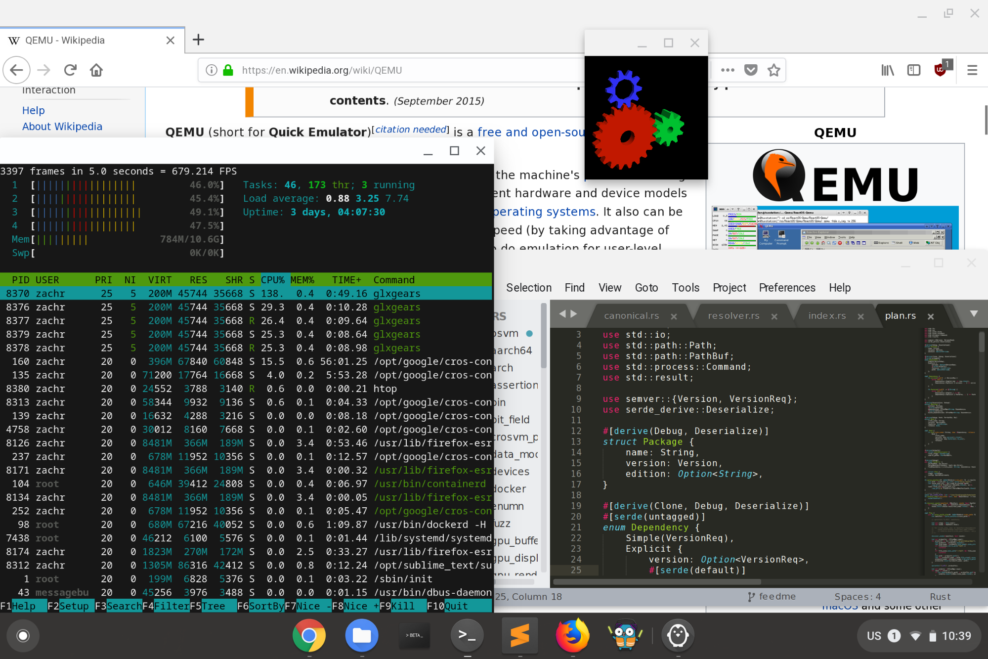 Figure 2: crosvm transparently integrates desktop Linux applications into ChromeOS. Screenshot by Zach Reizner, licensed under Creative Commons Attribution 2.0 Generic License.