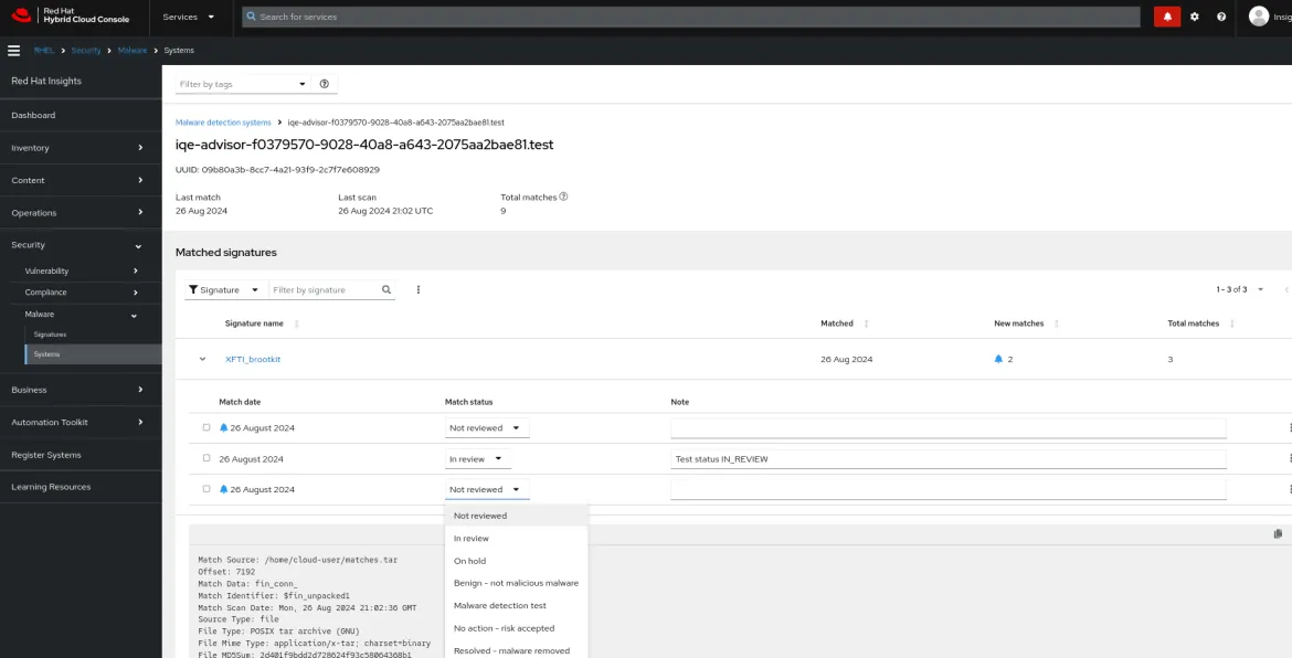 Insight Malware Detection system view