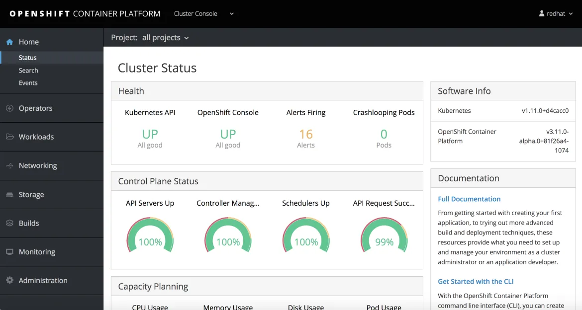 Red Hat OpenShift Cluster Console available in OpenShift Container Platform 3.11