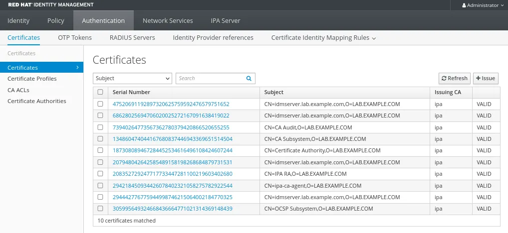  IdM GUI Certificates with random serial numbers