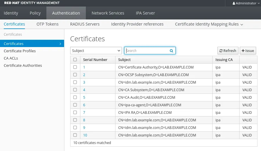 IdM GUI Certificates with sequential serial numbers