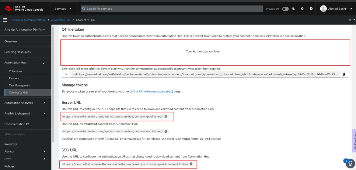 Illustration retrieving Automation Hub token