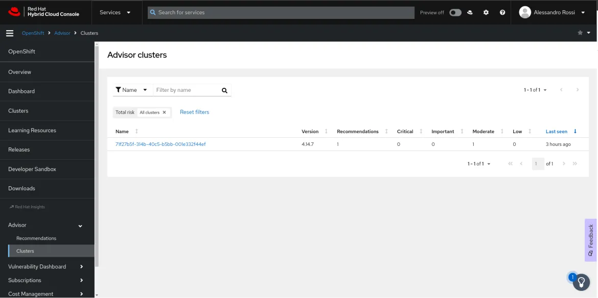 Working with Insights Advisor for OpenShift img