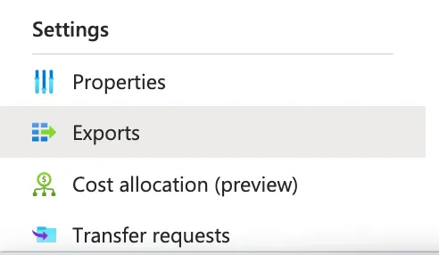 Screenshot of the Exports option under Settings