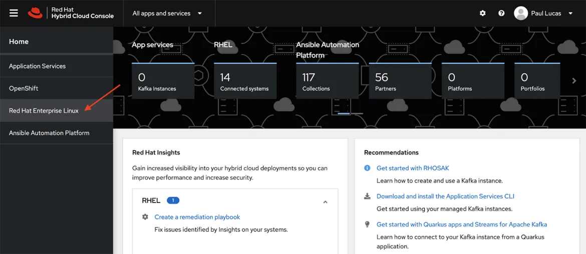 Red Hat Hybrid Cloud console RHEL