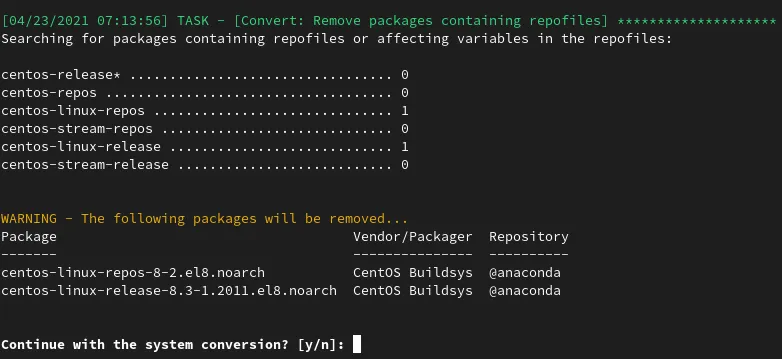 fig 3 convert2rhel packages that contain repository files