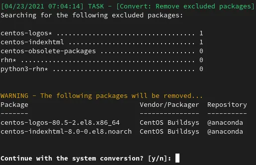 fig 1 convert2rhel lists the excluded packages