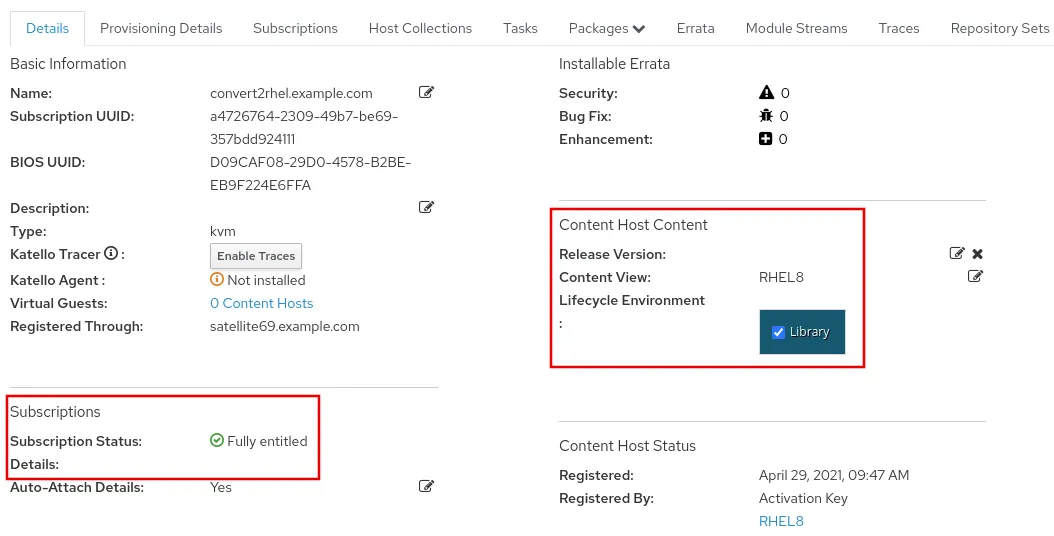 fig 8 convert2rhel Satellite web interface