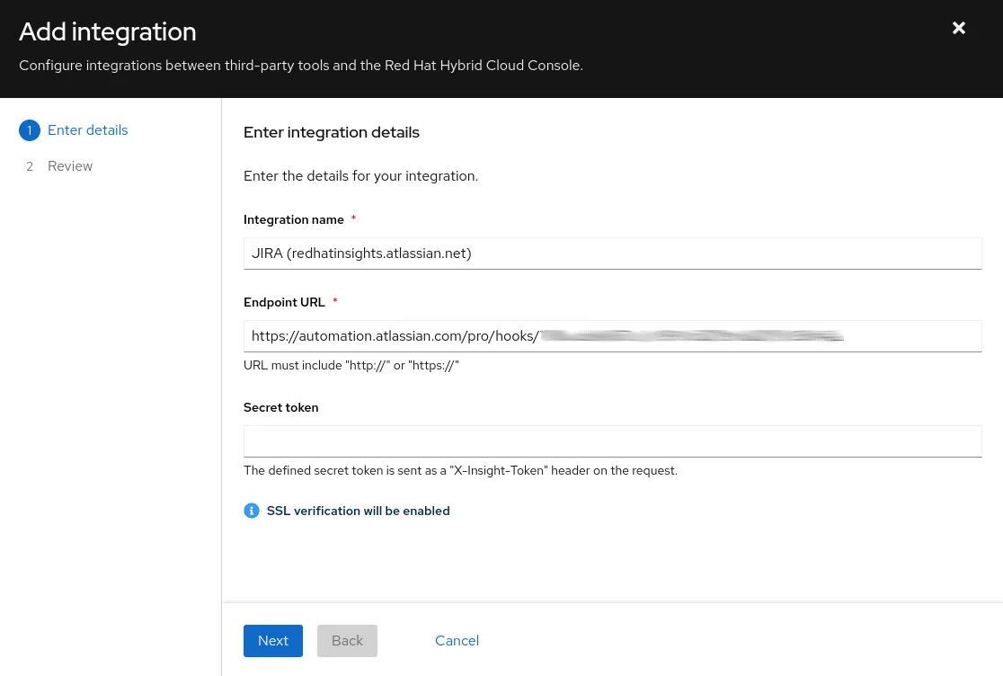 Add integration wizard for webhooks in Hybrid Cloud Console’s Settings