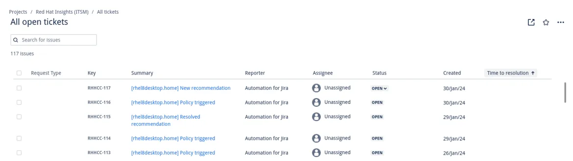 New tickets resulting from our integration in JIRA Software