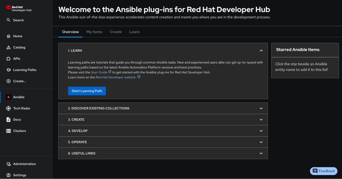 Landing page of Ansible plug-ins for RHDH
