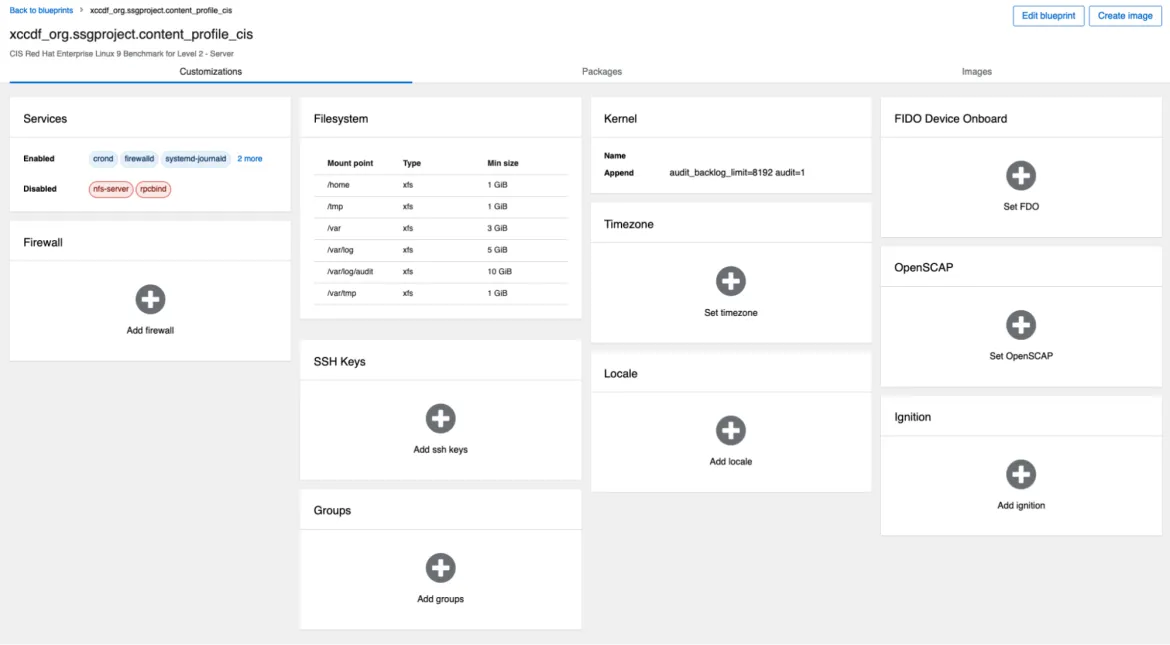 RHEL image builder CIS blueprint