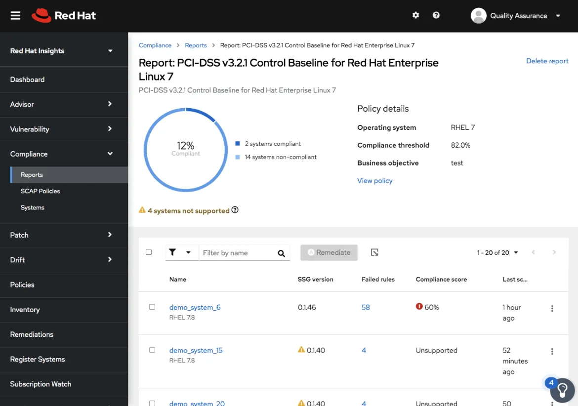 Figure 2. Compliance now highlights unsupported configurations in the Policy Reports views