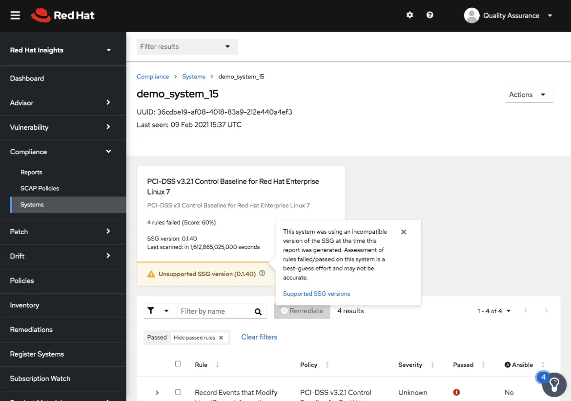 Figure 3. System reports pages provides a ‘best guess’ result and highlights a misconfiguration