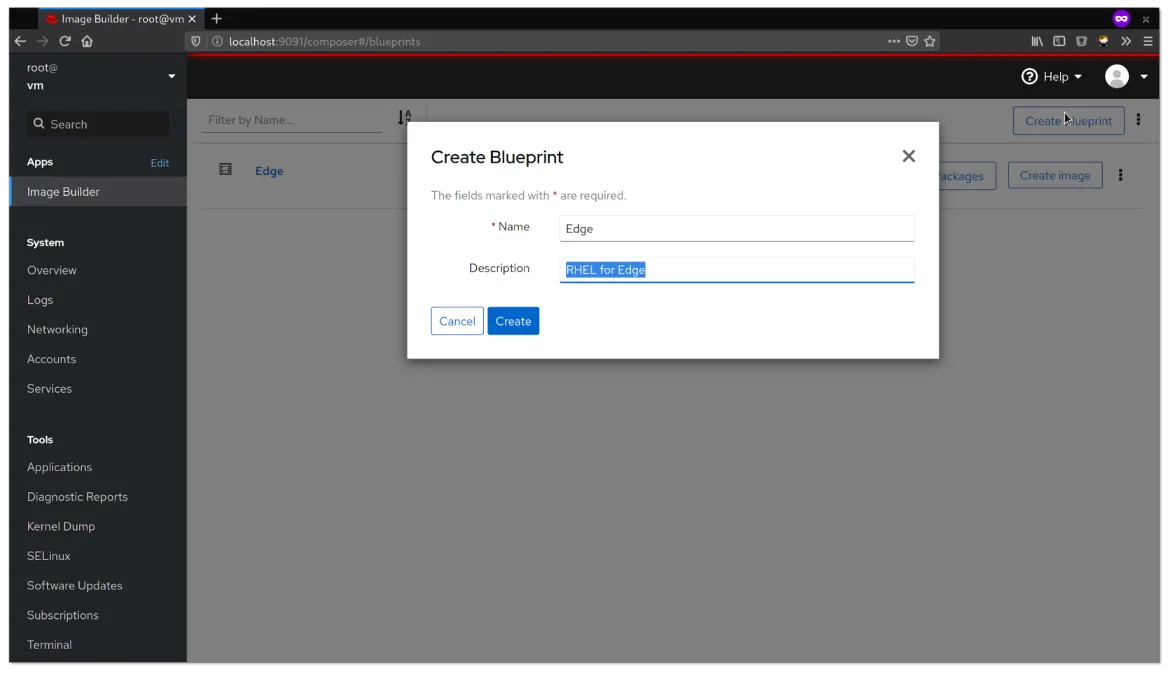 RHEL Edge Create Image Blueprint