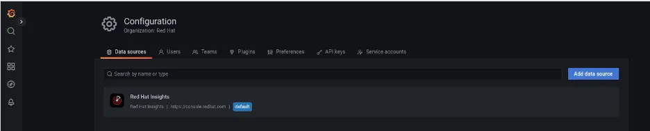 a screenshot showing the new data source created by the Red Hat Insights plugin