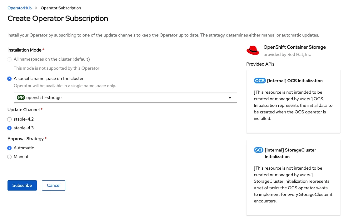 OCP OperatorHub Subscribe