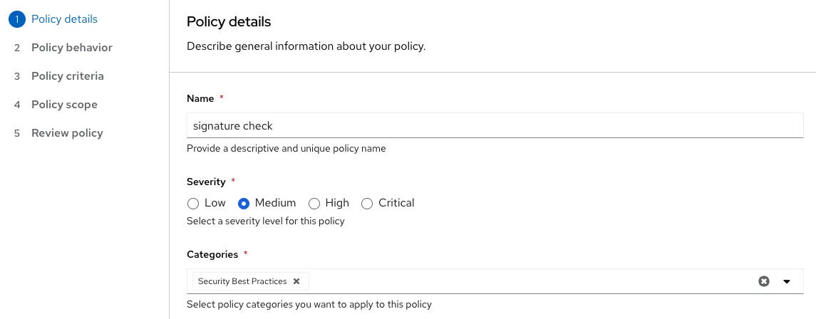 Signature check Policy creation