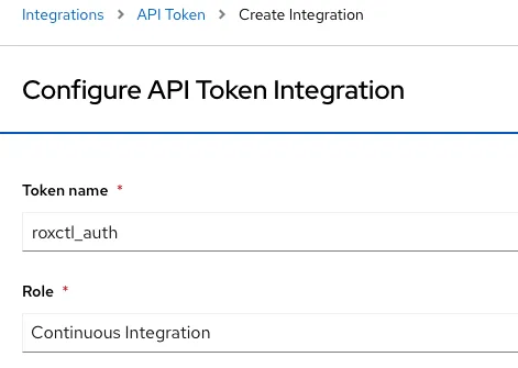 API Token creation via RHACS console