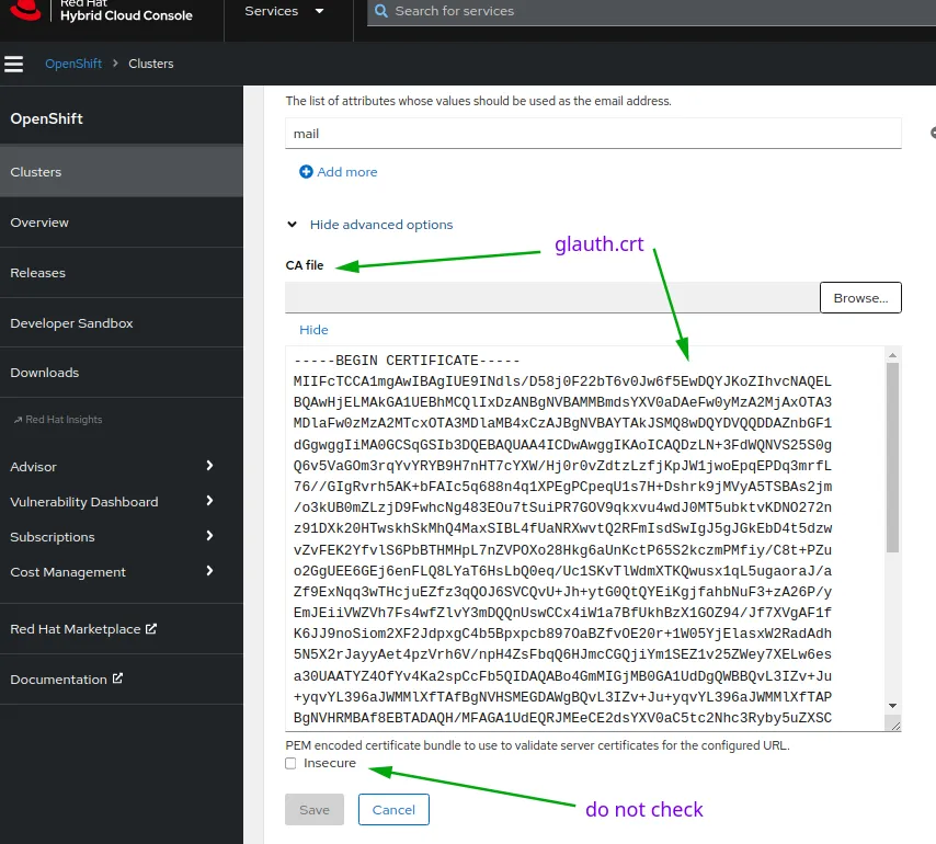 Screenshot of the LDAP IDP certificate