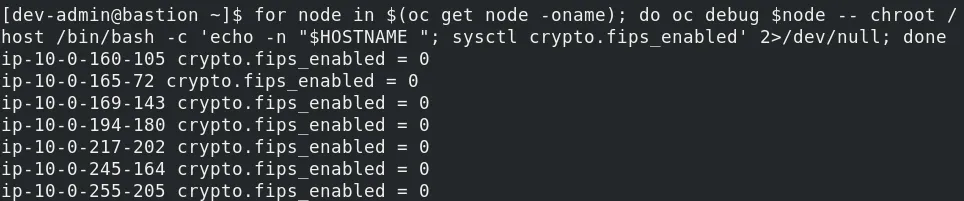 Screenshot of a terminal window displaying command results