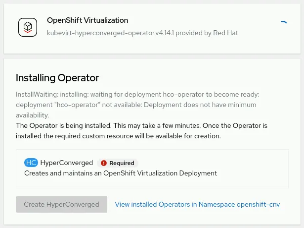 OpenShift Virtualization installation dialog