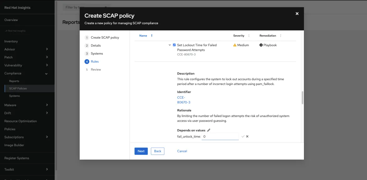 Figure 2. Value editing for a rule within a new policy