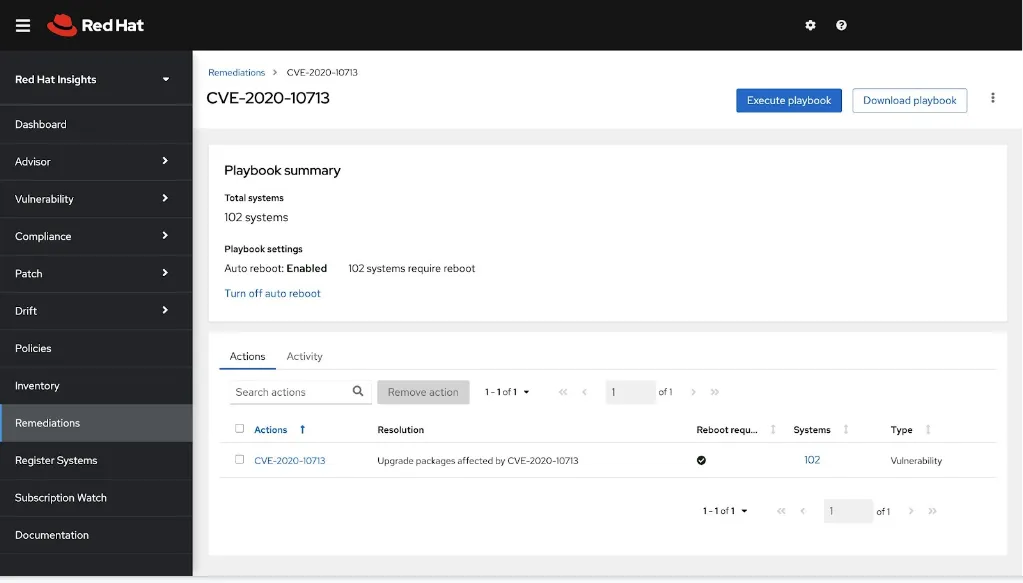 Figure 3: Remediations service on Insights console