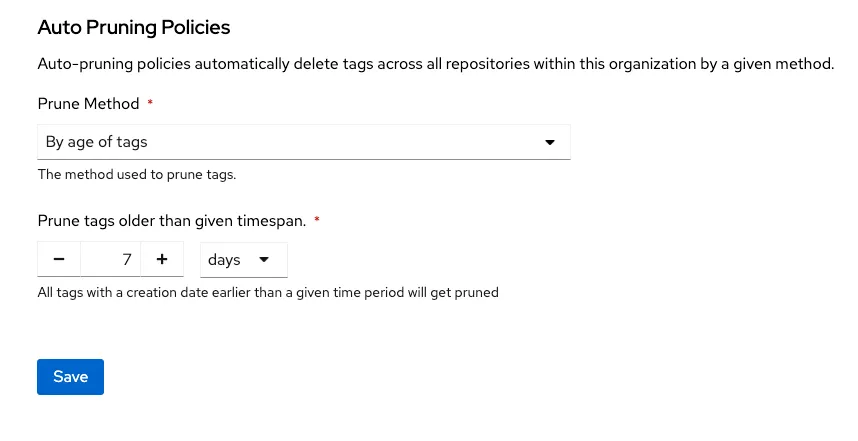 Screenshot of Quay auto pruning policies screen