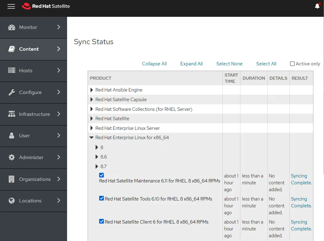 Red Hat Satellite tips: Sync Status screen