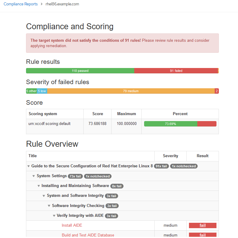 Red Hat Satellite tips: Example of a full compliance and scoring report