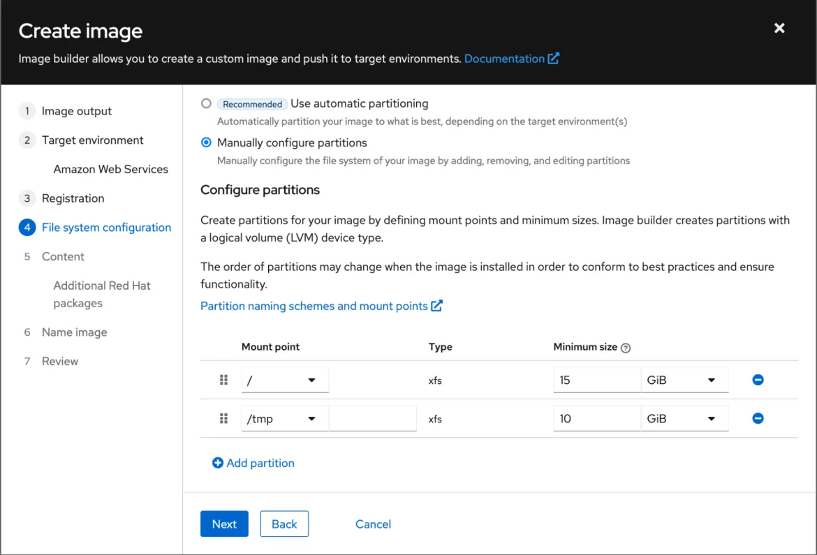 RHEL image builder: define your file system layout