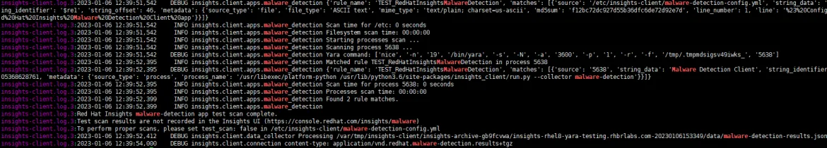 Insights and malware detection logs