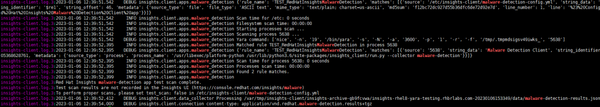 Insights and malware detection logs