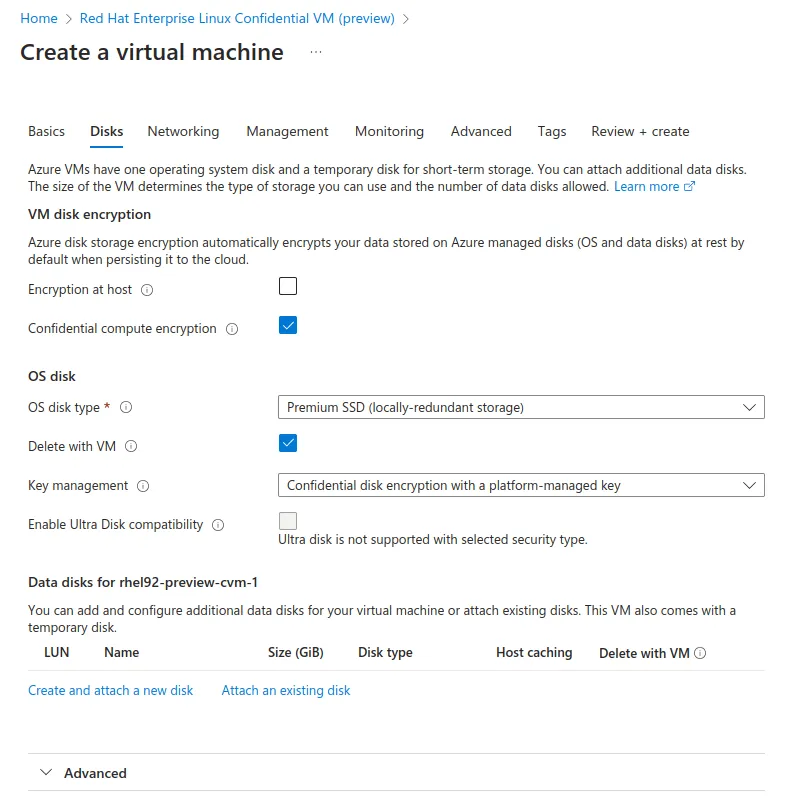 Screenshot of enabling Confidential computer encryption in the Disks tab