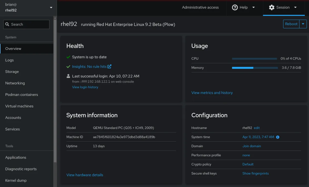 RHEL web console dark theme