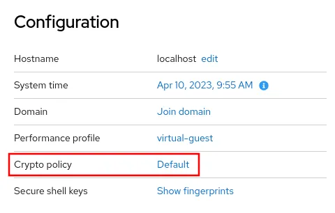 RHEL web console crypto policy configuration options