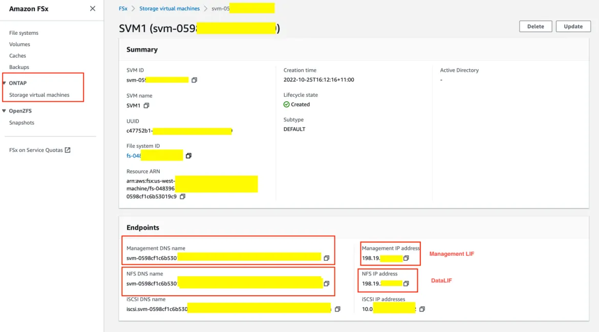 Figure 4 - Amazon FSx console - SVM page