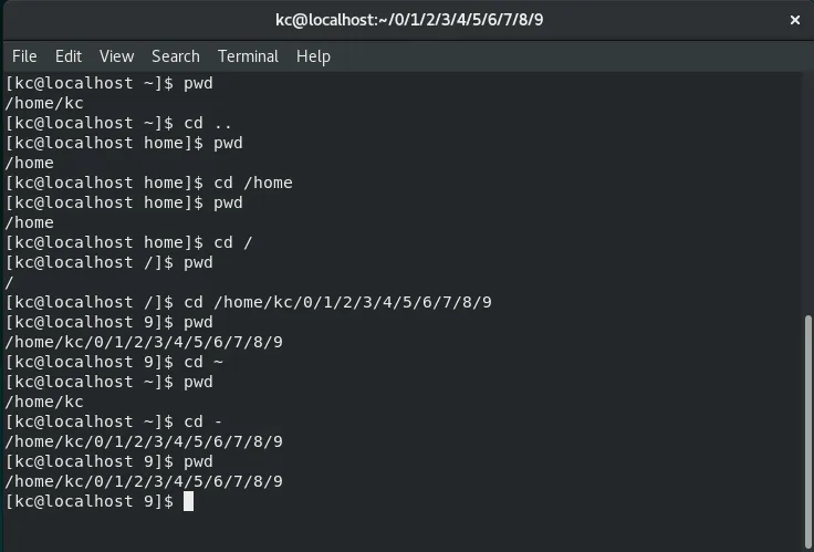 The output of using the tilde (~) as a filesystem navigation shortcut.